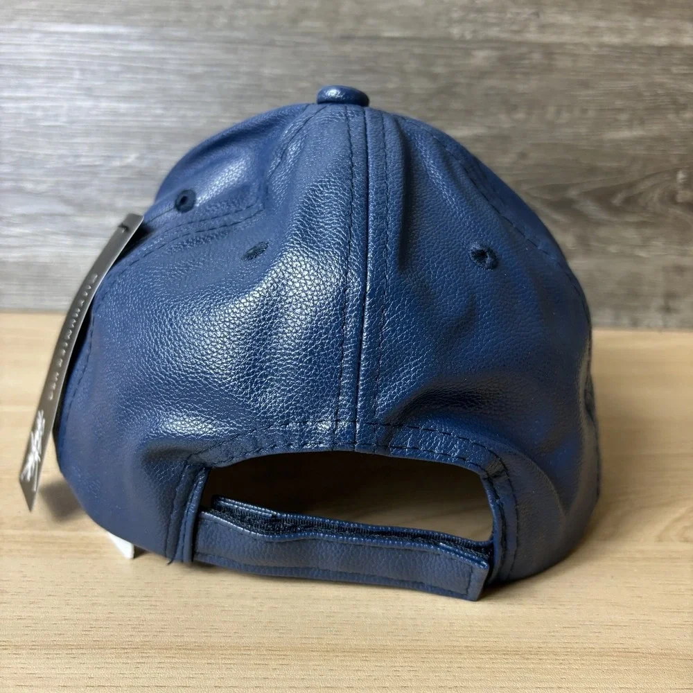 City Hunter Hat Cap Strap Back Navy Blue Faux Leather Mens OSFA PU Modern Style